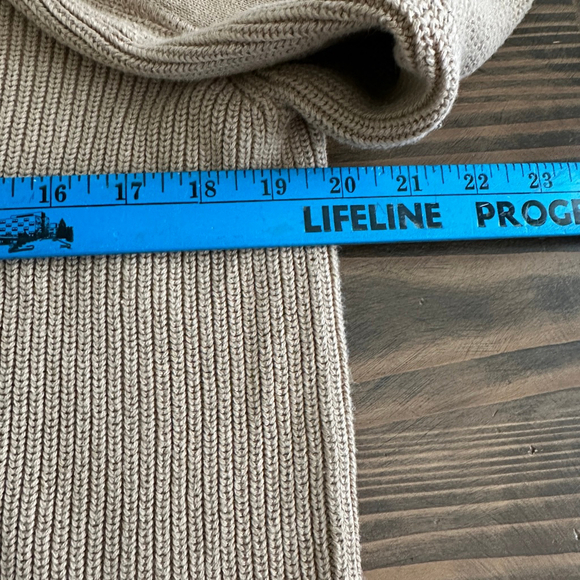 Chaps Mens Beige Cotton Knit Cardigan Sweater Zip up Size L Elbow Patches - Picture 8 of 9